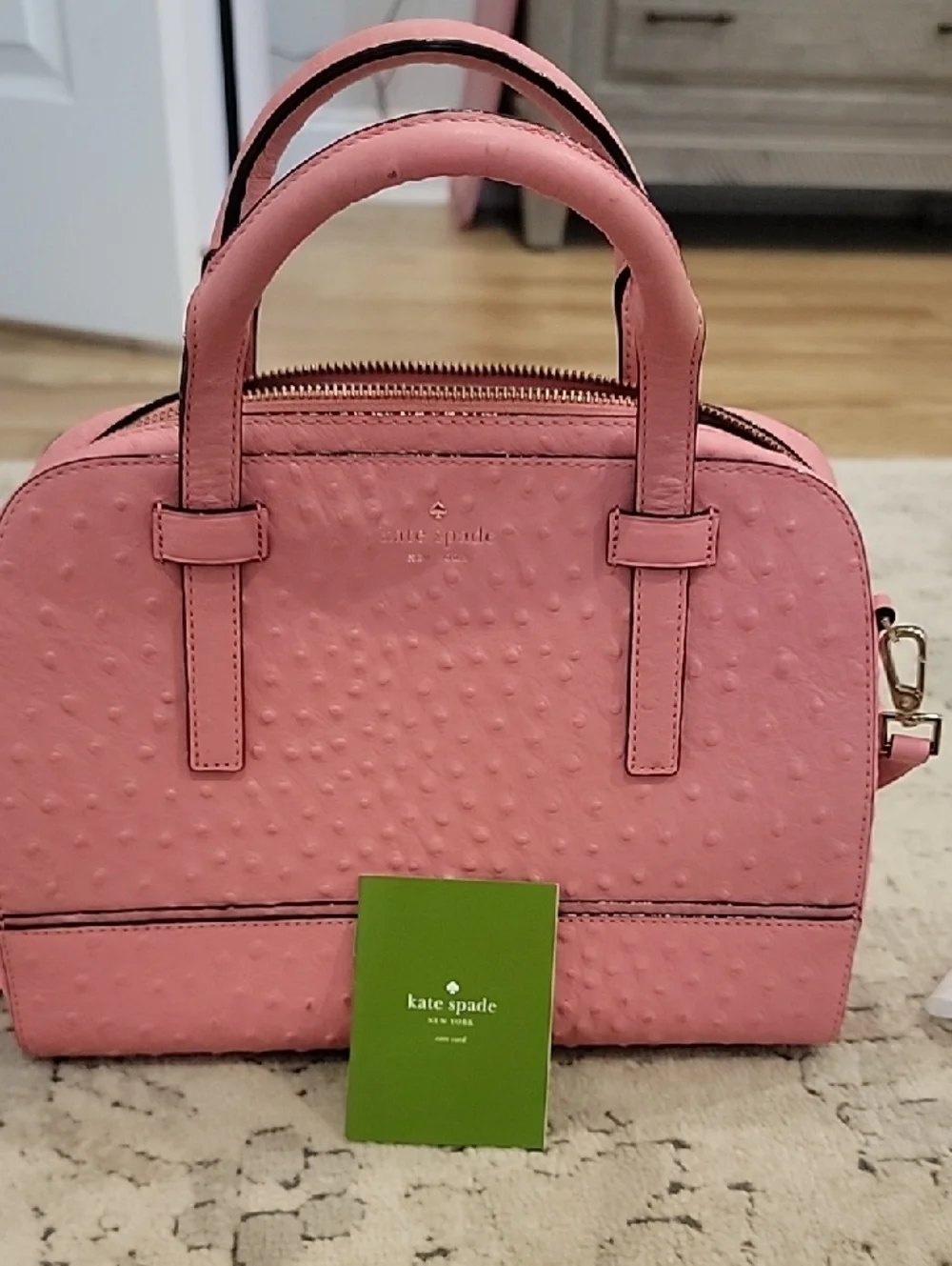 kate spade Ostrich-Embossed Pink Dome Satchel with Strap
